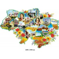 Карта Украины, оформленная цветами и пшеницей